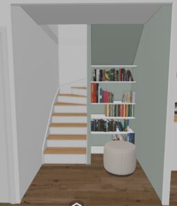 Rénovation maison dans l'Entre-Deux-Mers, bibliothèque sous escalier