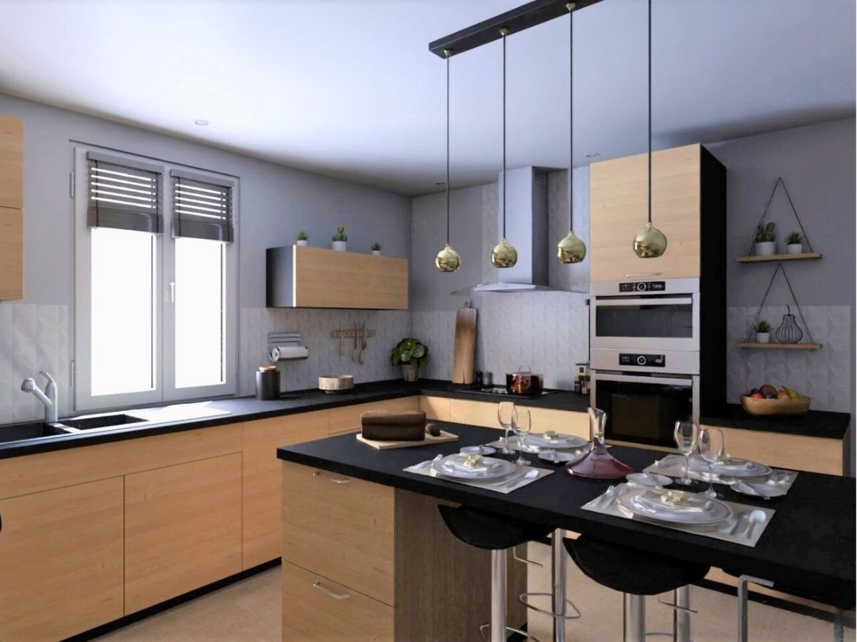 Cuisine bois et noir (visuel 3D) Cuisine bois et noir - Consultante en aménagement intérieur en Gironde